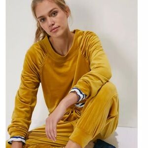 Anthropologie Saturday Sunday Mustard Yellow Velour Velvet Sweater Size Small